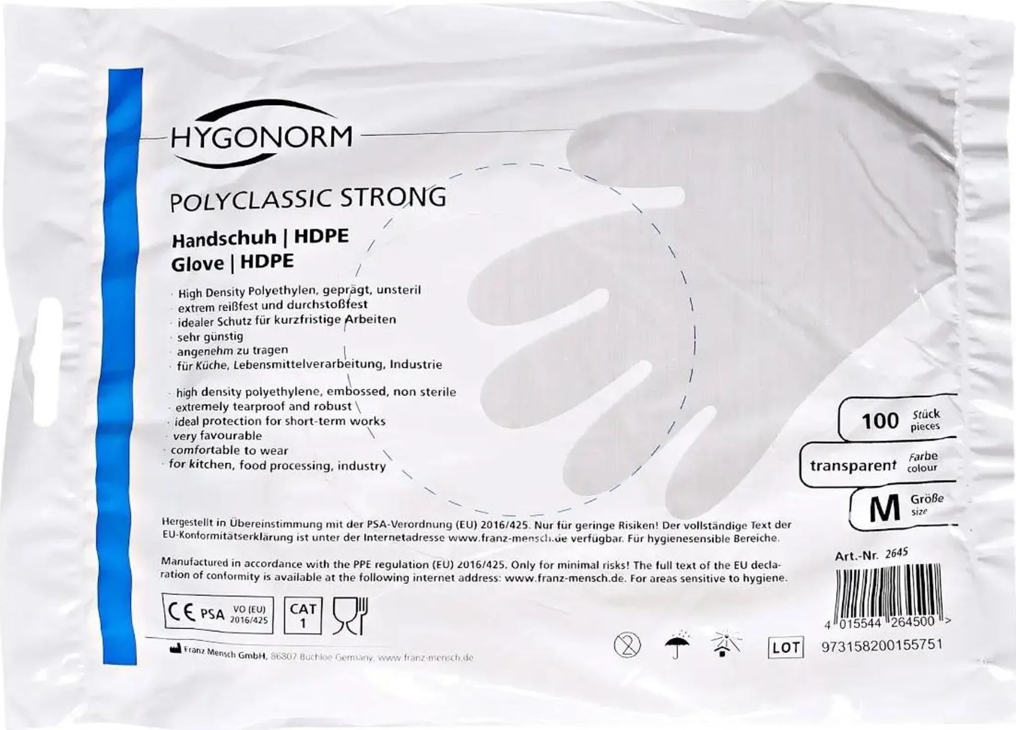 HDPE-Einweghandschuhe „Polyclassic Strong“ – 100 Stück, Größe M