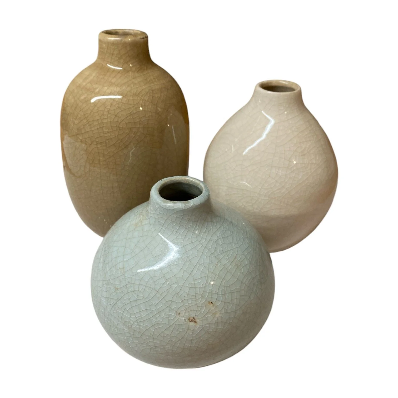 Dekovase 3er Set Steingut Krakelee-Optik, Sand, Creme, Hellgrau